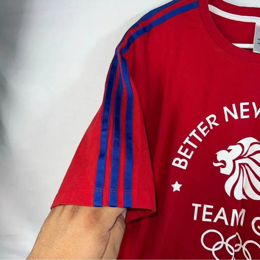 Adidas Three Blue Stripe Great Britain Red Short Sleeve Tee 0626